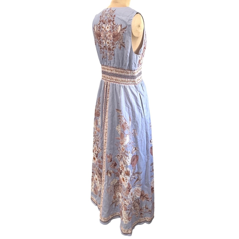 Caroline Constas Grecian Floral Linen Blend Maxi Dress Blue Boho Pokets S NWT - Picture 10 of 15